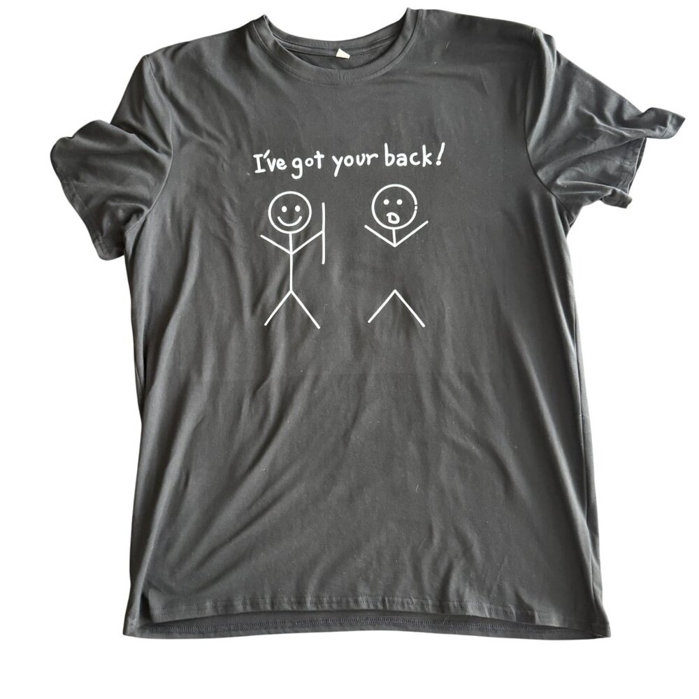 Ive Got Your Back Stick Figure Graphic T-Shirt XL Black Cotton Mens Tee
